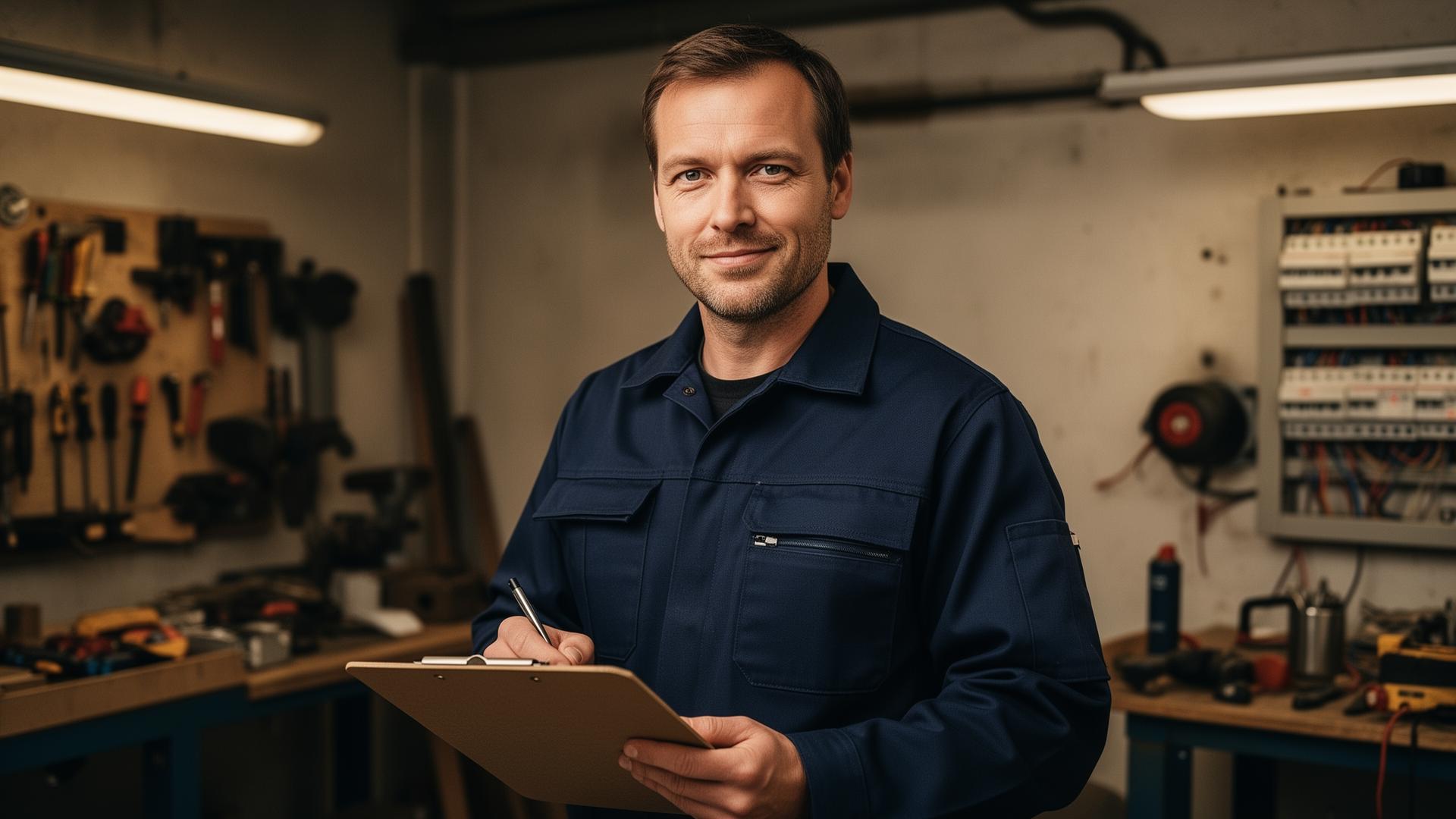 Handwerker mit Tablet
